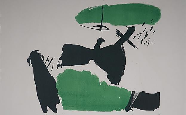 Imagen principal - Tres de las estampas de José Guerrero presentes en el catálogo. 