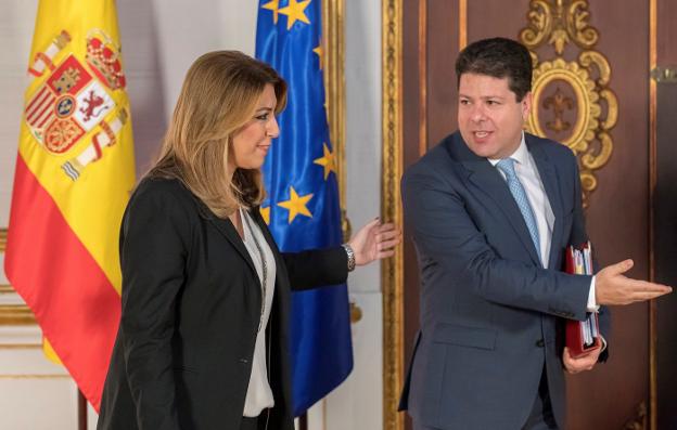 Susana Díaz y Fabián Picardo, ayer en San Telmo. 