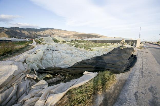 El temporal destrozó invernaderos en Carchuna.