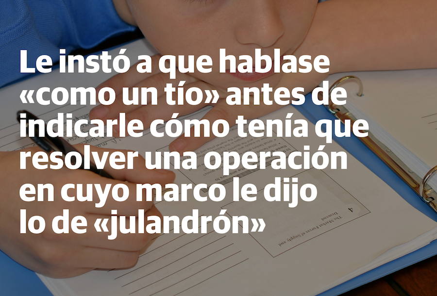Perder la paciencia y las formas con un hijo mientras hace los deberes puede tener consecuencias penales. Un padre de Granada lo acaba de comprobar. Se ha convertido en protagonista de una sentencia que le impone 8 días de localización permanente por vejar a su vástago ante sus dificultades para resolver un problema de matemáticas. Le llegó a llamar «alcornoque» y «julandrón» y, su hermana, que estaba delante, lo grabó con el móvil y se lo mandó a su madre. La pareja está divorciada