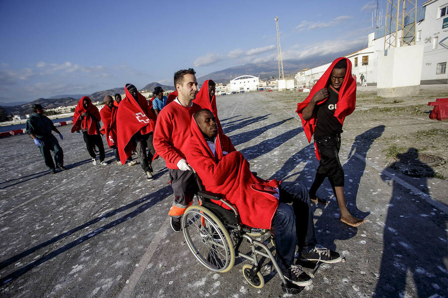 Los inmigrantes han sido atendidos por la Cruz Roja a su llegada al puerto granadino, donde les han dispensado una primera atención sanitaria y alimenticia.