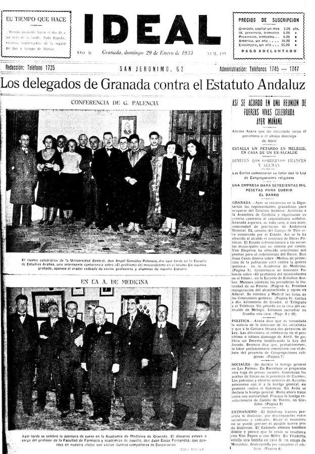 Recortes de prensa, de IDEAL y el 'Defensor de Granada' sobre la posición de Granada ante la Asamblea que se celebró en Córdoba en 1933 de la que surgió un anteproyecto de Estatuto de Andalucía