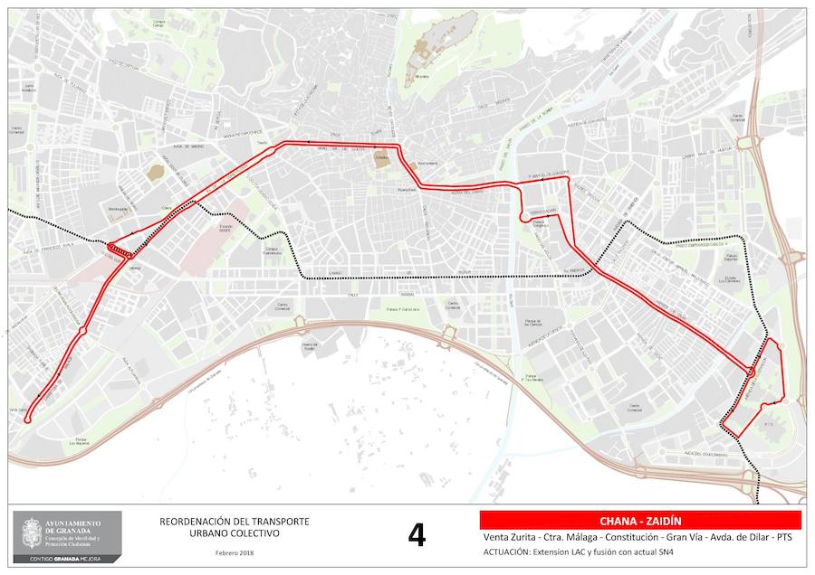 Estas son las 19 líneas que se verán afectadas o, incluso, creadas, con el nuevo mapa del transporte público en Granada. Los recorridos implicados corresponden a las líneas: N4, 3, 4, 5, 6, 11, 13, 21, C30, C31, C31, C33, C34, C35, N1, N3, S3, S0 y S2