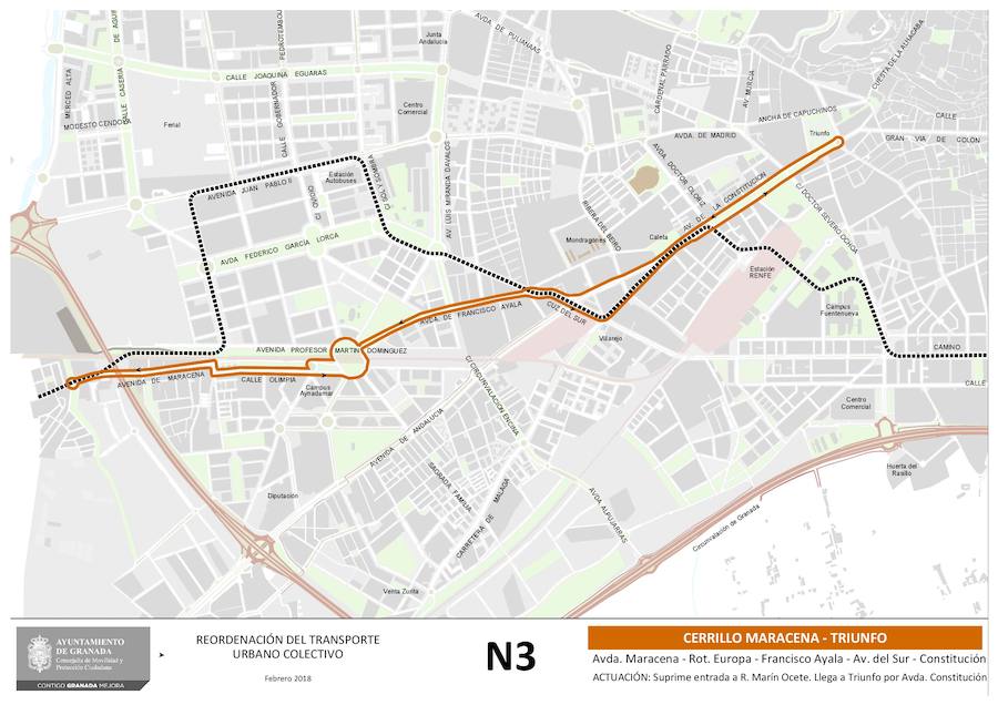 Estas son las 19 líneas que se verán afectadas o, incluso, creadas, con el nuevo mapa del transporte público en Granada. Los recorridos implicados corresponden a las líneas: N4, 3, 4, 5, 6, 11, 13, 21, C30, C31, C31, C33, C34, C35, N1, N3, S3, S0 y S2