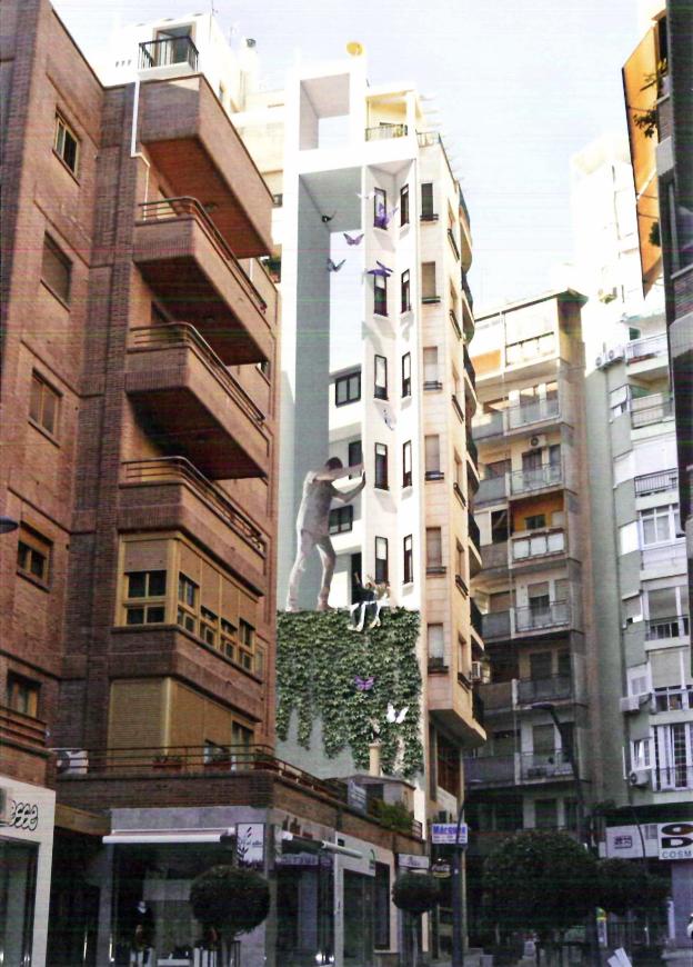 Diseño que se proyecta para dar vida a la medianera de la calle Rueda López número 10, en la que se usará la técnica del trampantojo.