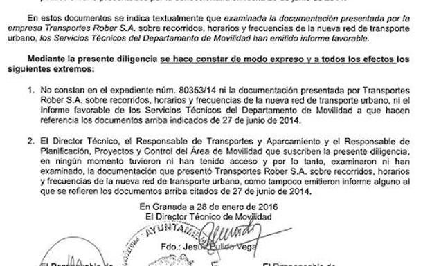 Diligencia firmada por tres elevados funcionarios, donde aseguran que no emitieron informe técnico favorable previo a la puesta en marcha. 