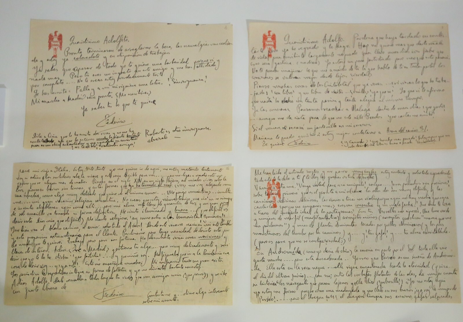 Cartas enviadas por Federico García Lorca a Adolfo Salazar en la que detalla algunos aspectos de su vida en Madrid. Fundación Lorca.