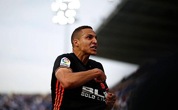 Rodrigo Moreno celebra su gol en el Estado Municipal de Butarque.