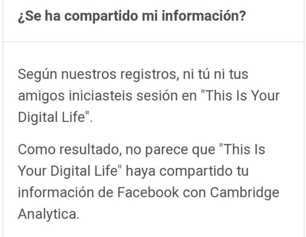 Muestra del mensaje que corrobora que el usuario no es uno de los afectados.