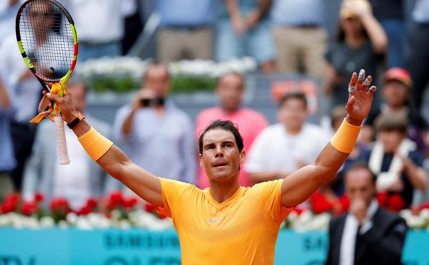 Nadal celebra su triunfo ante Monfils. 