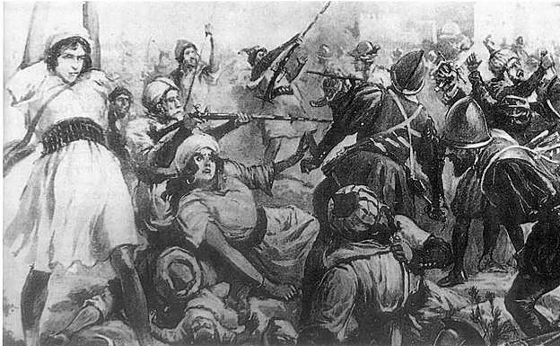 Grabado del siglo XIX inspirado en la crueldad de la rebelión de la Alpujarra.