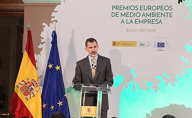 El Rey durante su discurso de entrega de los Premios Eiuropeos de Medio Ambiente a la Empresa. 