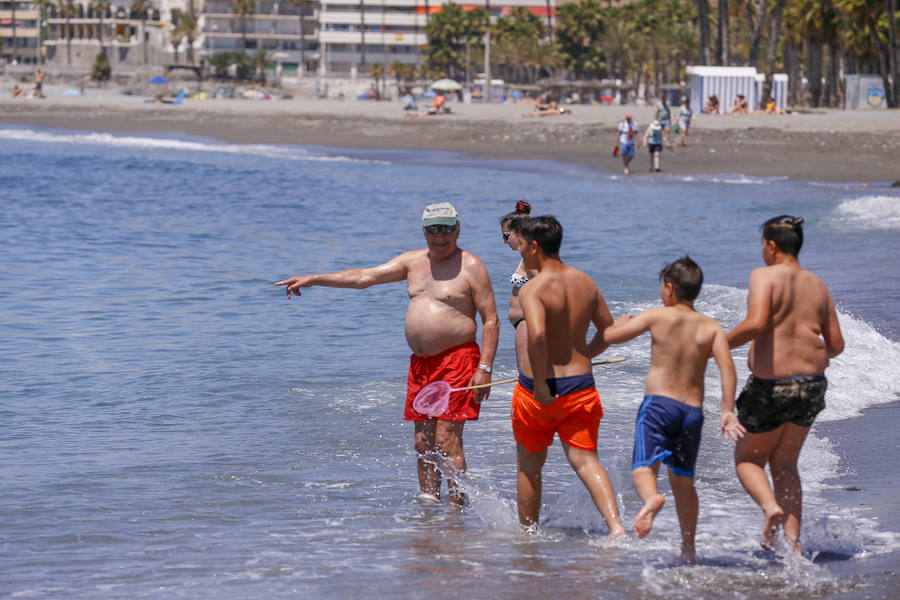 La Costa granadina se llena de 'cazadores' de medusas que ayudan a aliviar la orilla