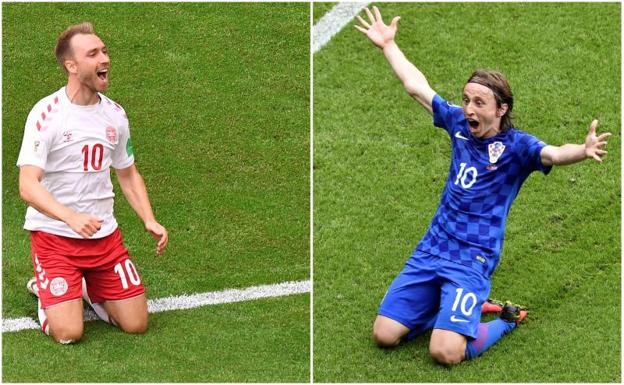 Modric y Eriksen, las estrellas de Croacia y Dinamarca.