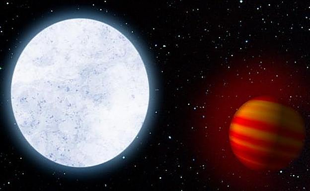 Recreación de la estrella Kelt-9 y el planeta B, el más caliente conocido.