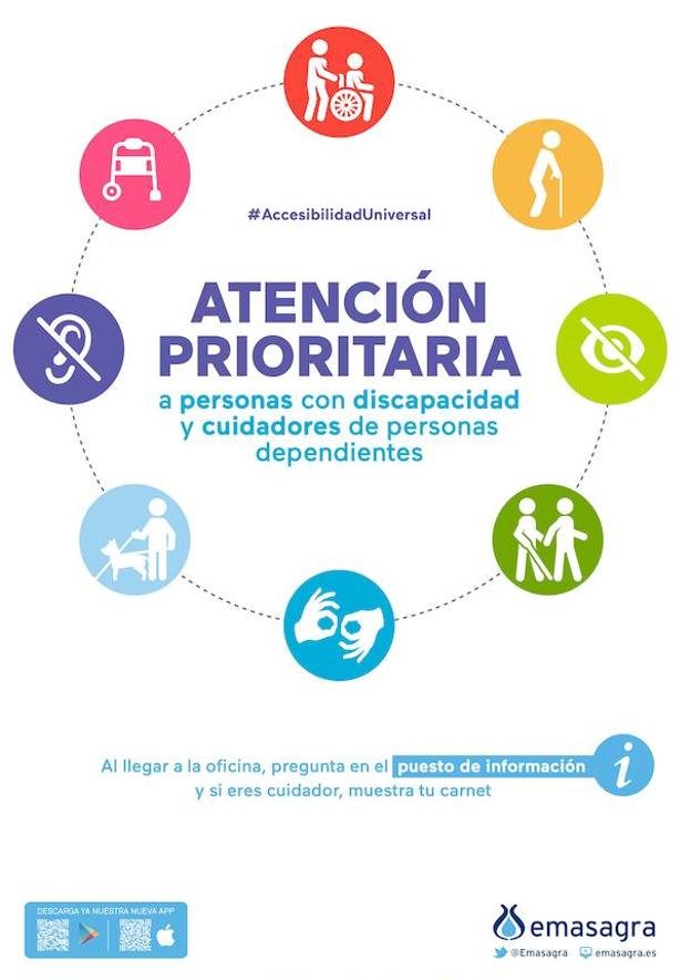 Cartel de Emasagra, para la atención prioritaria a personas con discapacidad y cuidadores de personas dependientes 