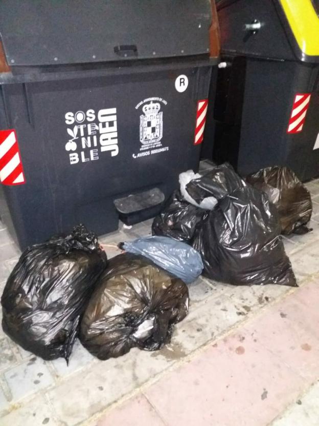 Bolsas de basura dejadas fuera de los contenedores ubicados en Expansión Norte.
