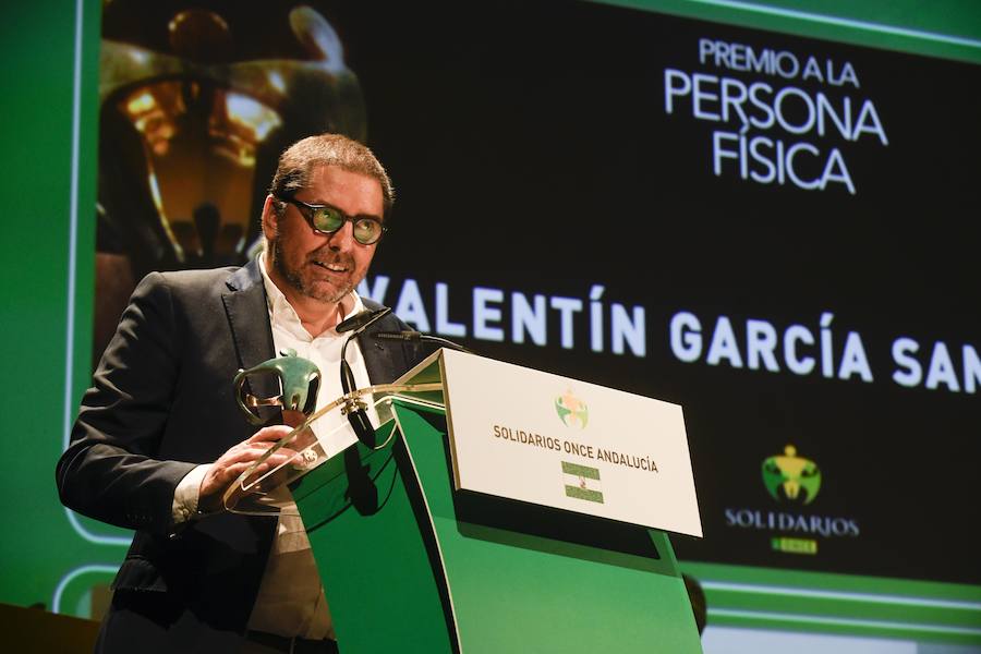 Granada acogió este martes por primera vez la gala de entrega de los Premios Solidarios ONCE, la máxima distinción institucional que otorga la Organización Nacional de Ciegos Españoles en Andalucía a iniciativa de su consejo territorial