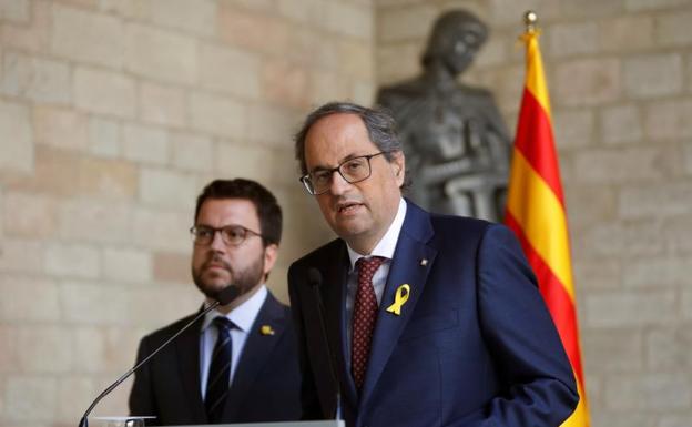 El presidente de la Generalitat, Quim Torra (JxCAT), y su vicepresidente, Pere Aragonès (ERC). 