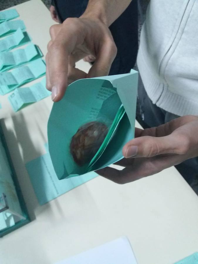 Voto con rodaja de chorizo incluida en la mesa de Santa Adela, en Motril. 