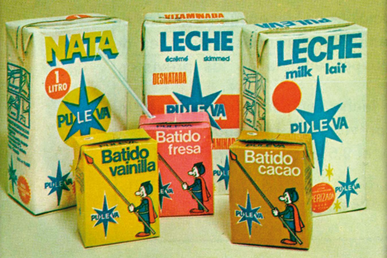 1981. PULEVA EN LOS 80. Gama de productos lácteos Puleva a comienzos de la década de los ochenta, con los productos más vendidos: la leche clásica y los batidos.