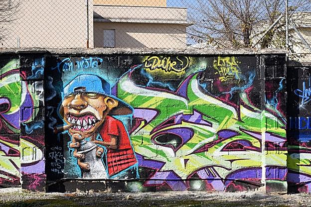 Varios de los murales pintados por grafiteros granadinos en el encuentro juvenil. 