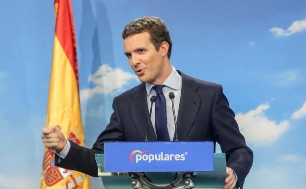 El líder del PP, Pablo Casado, durante su comparecencia este viernes.