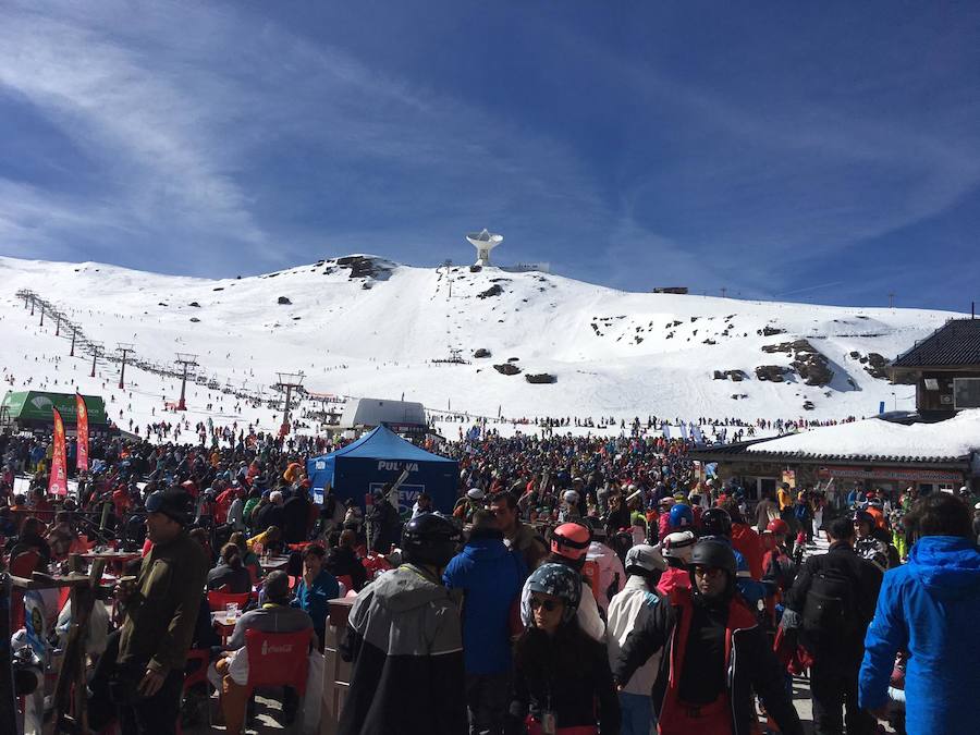 El buen tiempo y el puente de Andalucía han provocado que la estación de esquí granadina presente una aspecto espectacular, con miles de esquiadores y visitantes disfrutando de Sierra Nevada.