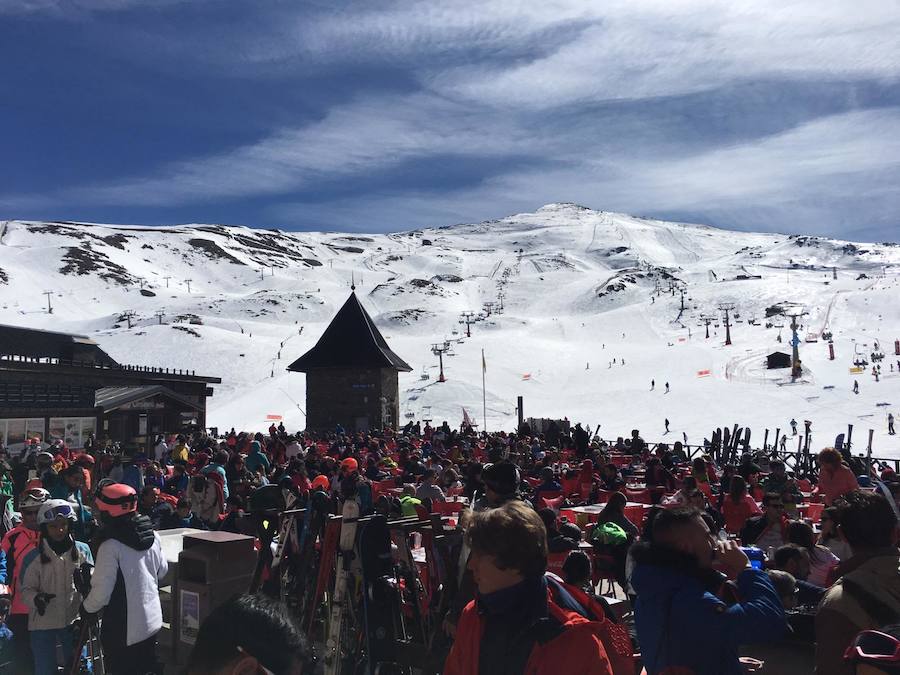 El buen tiempo y el puente de Andalucía han provocado que la estación de esquí granadina presente una aspecto espectacular, con miles de esquiadores y visitantes disfrutando de Sierra Nevada.