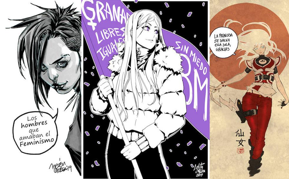 Ilustraciones realizadas por las granadinas Belén Ortega, Lolita Aldea e Irene Díaz y Laura Moreno (Xian Nu Studio) para el 8M 