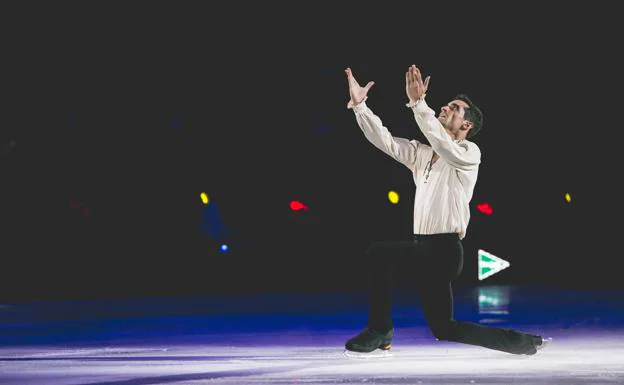 Javier Fernández, durante un ejercicio del espectáculo 'Revolution On Ice'.