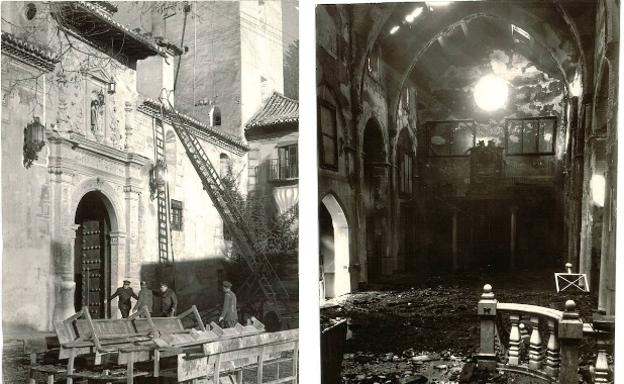 Aspecto del interior de la iglesia tras el incendio