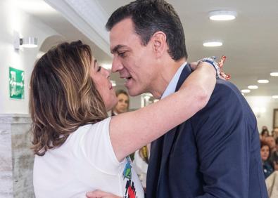 Imagen secundaria 1 - (1) Foto de familia con los candidatos y socialistas granadinos. (2) Saludo a Susana Díaz a su llegada al restaurante. (3) Sánchez, durante su intervención. 