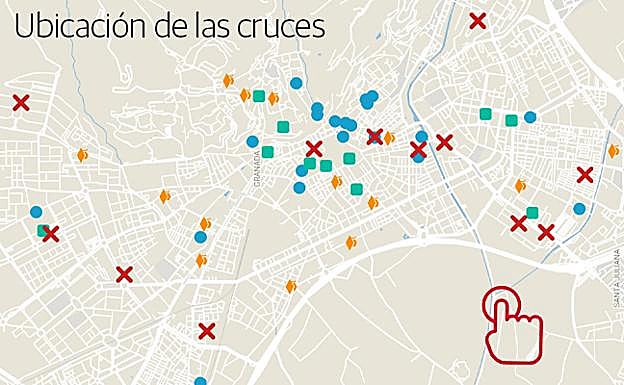 Mapa | Todas las cruces de mayo en Granada capital