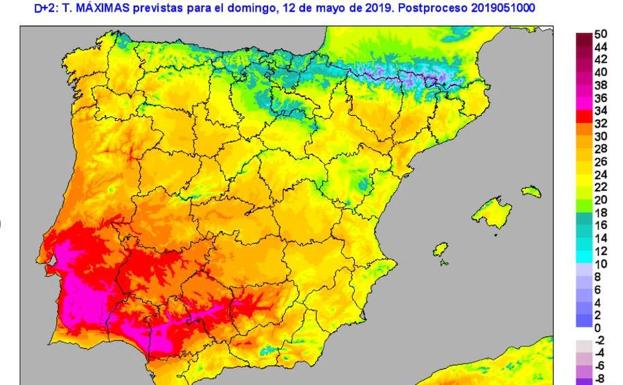 Mapa de calor para el próximo domingo 