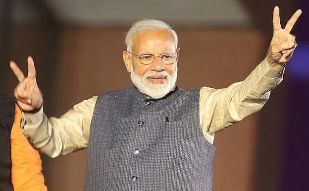 El primer ministro indio, Narendra Modi, celebra su reelección. 