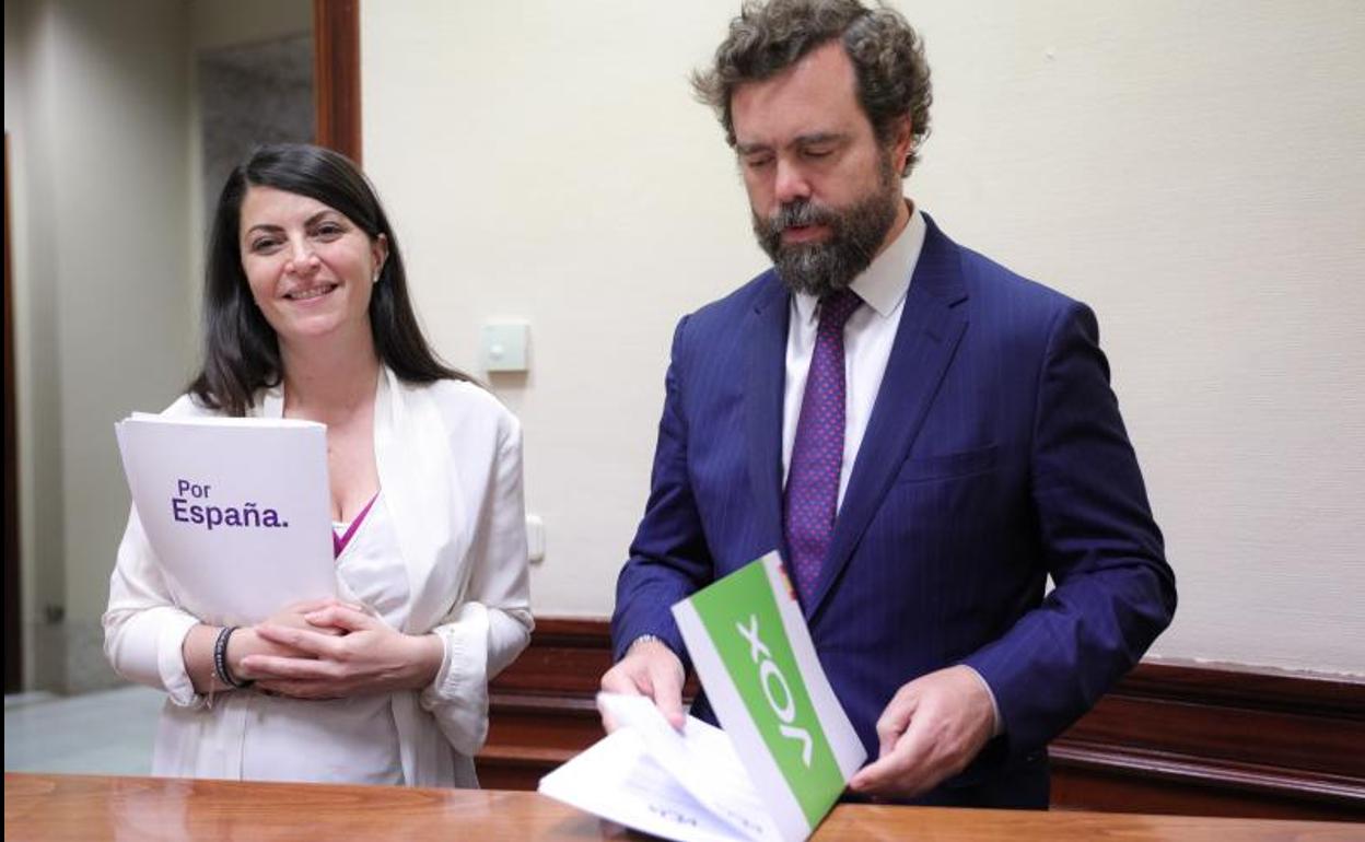 La secretaria general de Vox en el Congreso, Macarena Olona y el portavoz de Vox en el Congreso de los Diputados, Iván Espinosa de los Monteros. 