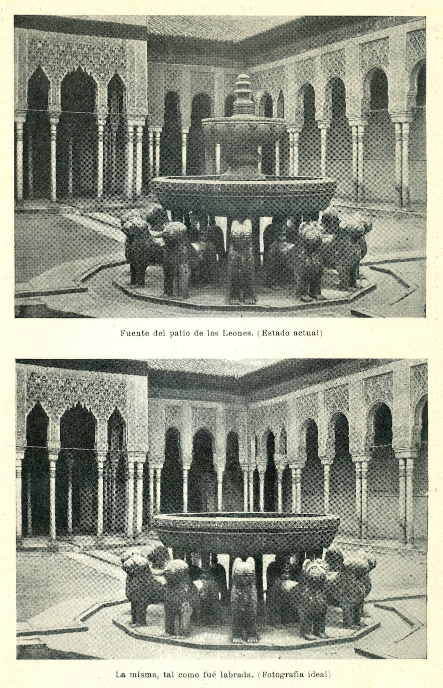 Ilustraciones de la Enciclopedia Espasa con una recreación que se hzo quitando el plato de arriba en la Fuente. 1909.