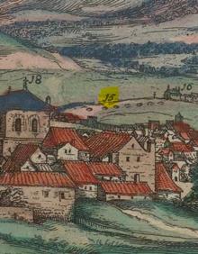 Imagen secundaria 2 - Arriba, el grabado completo de 1563. Abajo a la izquierda, la leyenda del mapa. A la derecha, las mazmorras junto al Carmen de los Mártires.