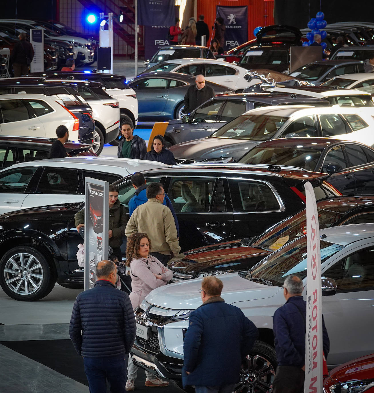 Cientos de coches lucen entre las banderas que ondean anunciando las firmas y los concesionarios oficiales que, saben, es una oportunidad única para adquirir vehículos con grandes descuentos