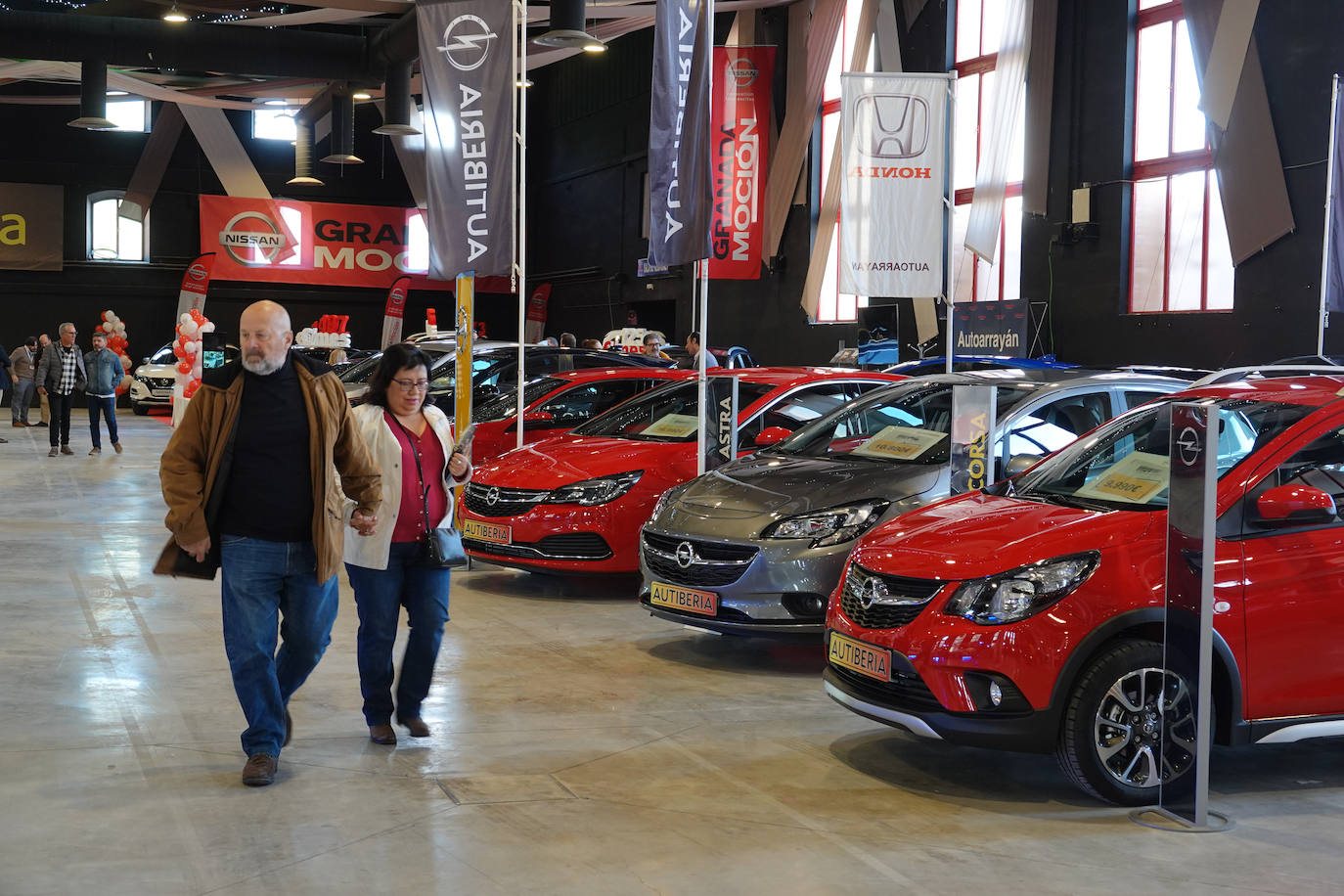 Cientos de coches lucen entre las banderas que ondean anunciando las firmas y los concesionarios oficiales que, saben, es una oportunidad única para adquirir vehículos con grandes descuentos