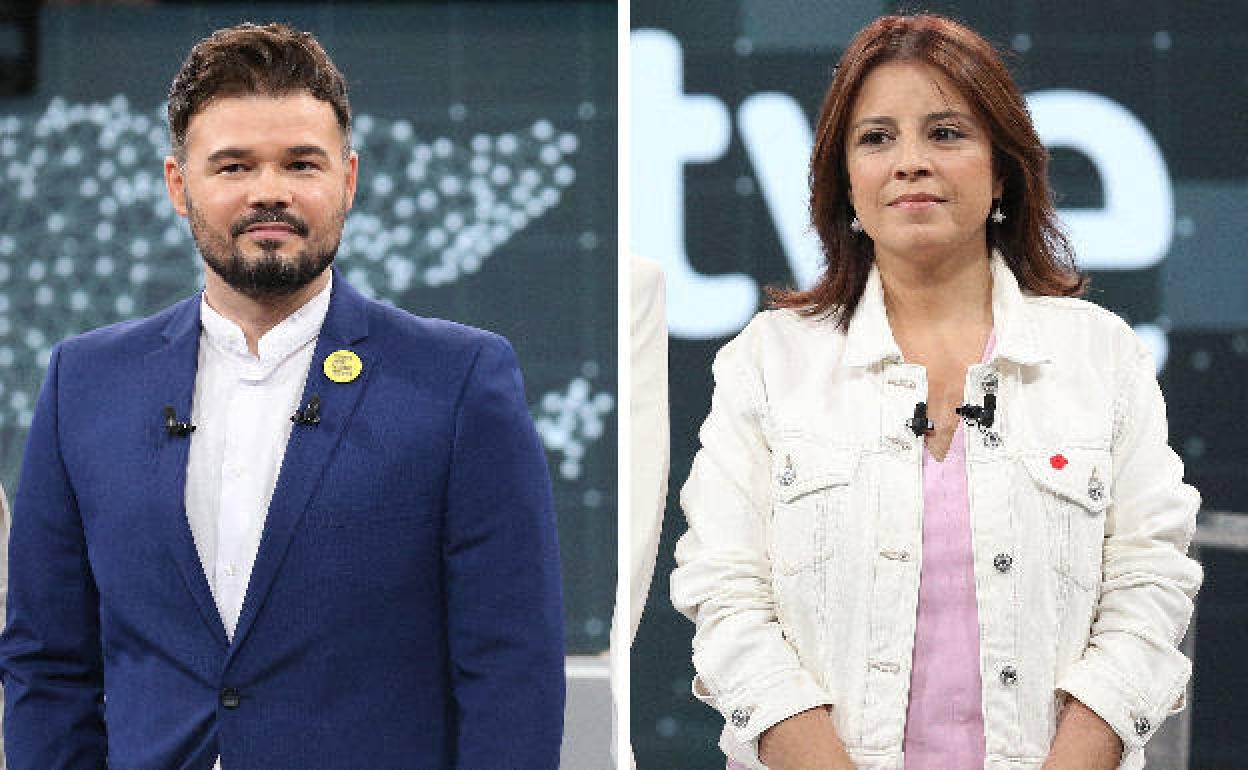 El portavoz de ERC en el Congreso, Gabriel Rufián, y la vicesecretaria general del PSOE, Adriana Lastra.