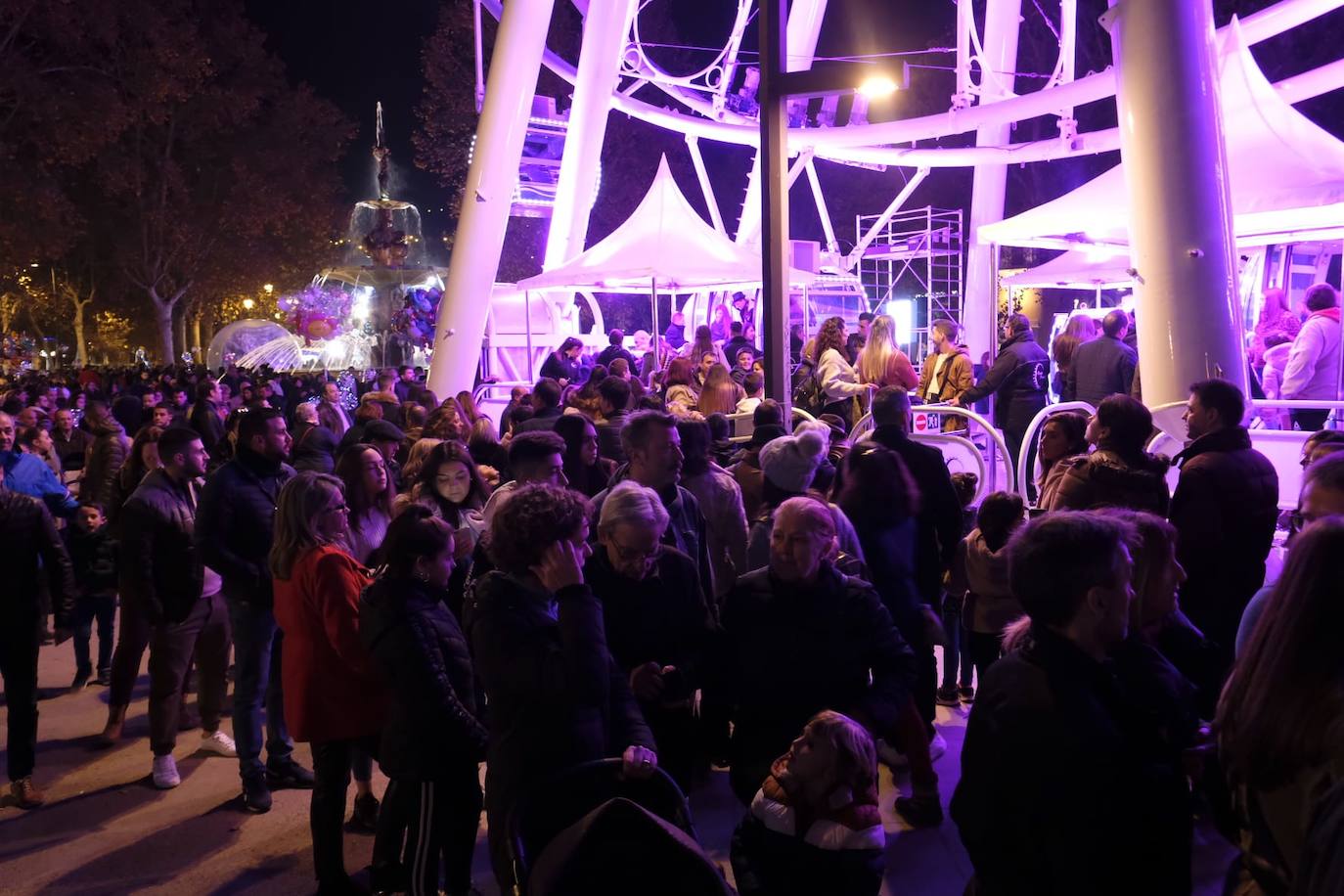 Las luces navideñas atraen a una multitud de personas en el centro de Granada