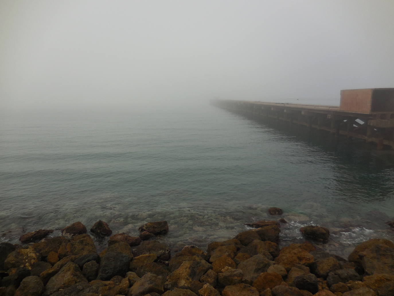 La niebla ha convertido a Almería en una ciudad fantasma y húmeda y ha dejado algunas imágenes como las proporcionadas por Rocío García Muñoz, espectaculares. 