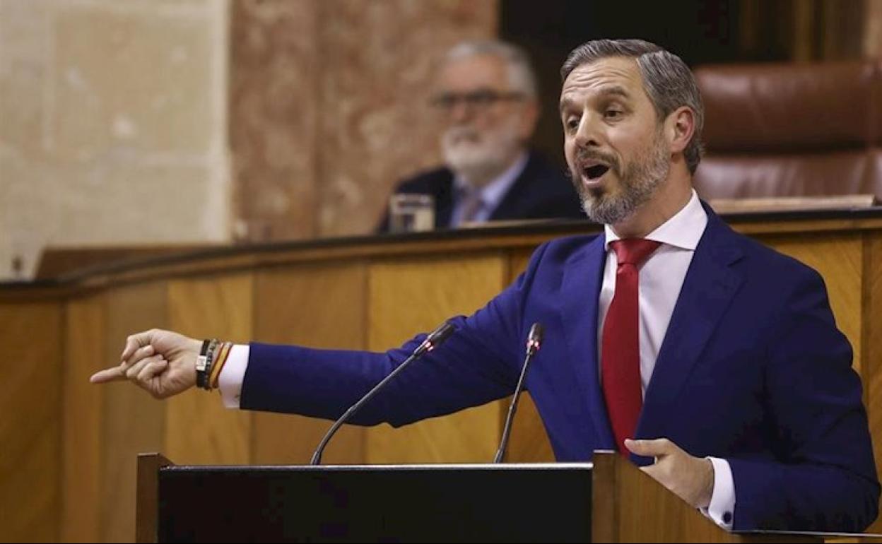 El consejero de Hacienda, Juan Bravo, en el Pleno del Parlamento. 