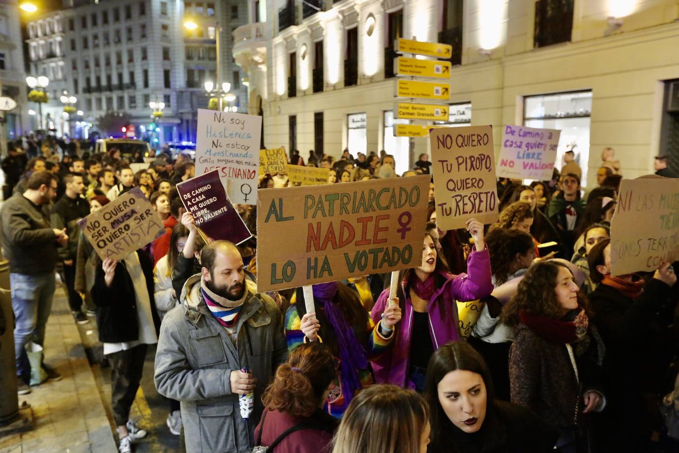 La manifestación nocturna recorrió las calles Reyes Católicos, Recogidas, Pedro Antonio de Alarcón y terminó en el entorno de Ciencias