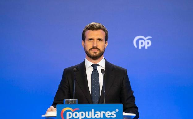 Pablo Casado, durante la rueda de prensa. 