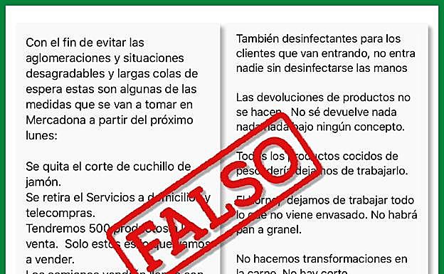 Mercadona desmiente el bulo que invade Whatsapp sobre sus planes en supermercados por el coronavirus
