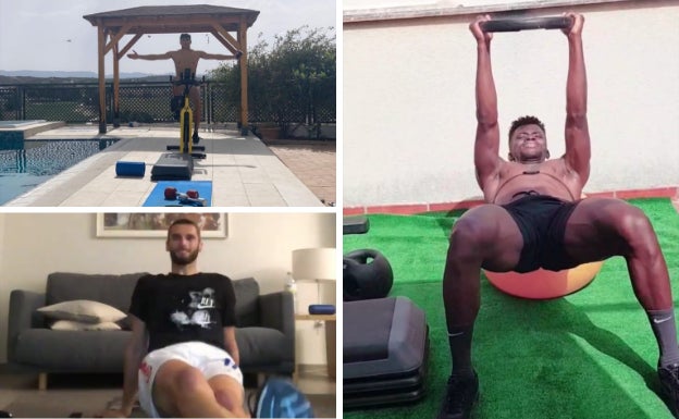 Antoñín, Domingos y Ramón Azeez, en pleno ejercicio. 