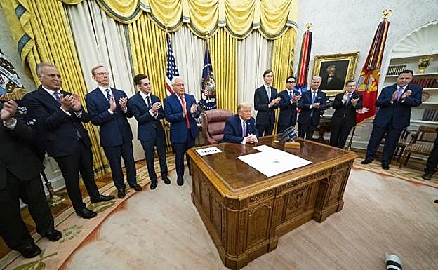 Donald Trump, al anunciar este jueves el acuerdo entre Israel y Emiratos Árabes. 